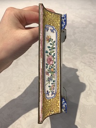 A Chinese Canton yellow-ground enamel rectangular jardini&egrave;re with floral design, Qianlong