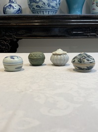 Five Chinese blue, white and monochrome jarlets and seven covered boxes, Yuan/Ming