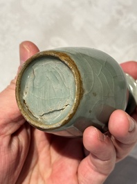 A small Chinese Longquan celadon mallet-shaped vase, Song/Yuan