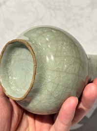 A Chinese Longquan celadon 'touhu' vase, Song/Yuan