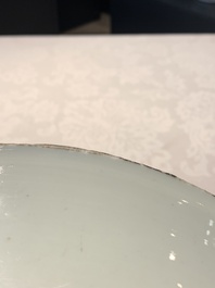 A Chinese famille verte 'warriors on horseback' dish, lingzhi mark, Kangxi