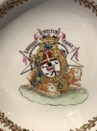 A Chinese famille rose armorial nine-piece service with the arms of Alexandre Lamotte-Barac&eacute;, Qianlong, ca. 1786-1789