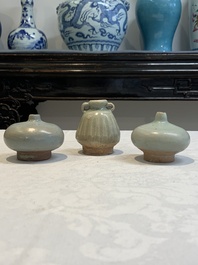 Five Chinese blue, white and monochrome jarlets and seven covered boxes, Yuan/Ming