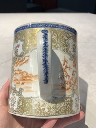 Two Chinese famille rose Canton export boat scene mugs, Qianlong