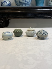 Five Chinese blue, white and monochrome jarlets and seven covered boxes, Yuan/Ming