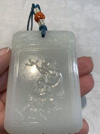 A Chinese white jade Zigang-style plaque, 19/20th C.