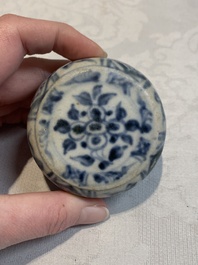 Five Chinese blue, white and monochrome jarlets and seven covered boxes, Yuan/Ming