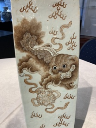 A Chinese iron-red and white 'Buddhist lion' square vase, Chenghua mark, 19/20th C.