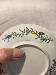 A fine Chinese famille rose 'rooster' cup and saucer, Yongzheng