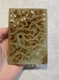 A Chinese russet jade 'dragon' plaque, 18th C.