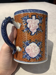 Two Chinese famille rose Canton export boat scene mugs, Qianlong