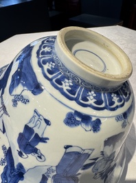 A large Chinese blue and white 'Zhu Lin Qi Xian 竹林七賢' bowl, Kangxi