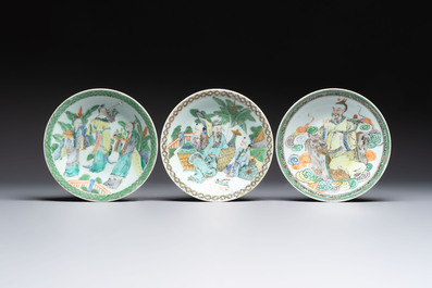 Six Chinese Canton famille verte plates with figural design, 19th C.