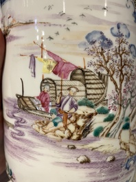 Two Chinese famille rose Canton export boat scene mugs, Qianlong