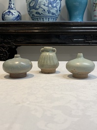Five Chinese blue, white and monochrome jarlets and seven covered boxes, Yuan/Ming