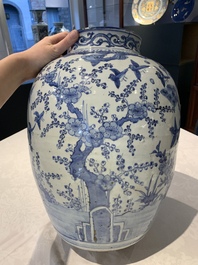 A large Chinese blue and white 'Three Friends of Winter' vase, Jiajing