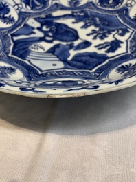A Chinese blue and white 'kraak' dish with a lion, Wanli