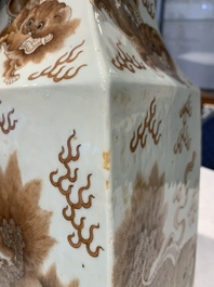 A Chinese iron-red and white 'Buddhist lion' square vase, Chenghua mark, 19/20th C.