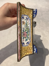 A Chinese Canton yellow-ground enamel rectangular jardini&egrave;re with floral design, Qianlong