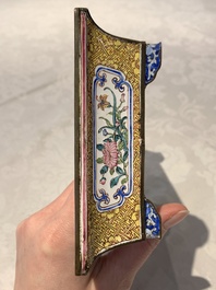 A Chinese Canton yellow-ground enamel rectangular jardini&egrave;re with floral design, Qianlong