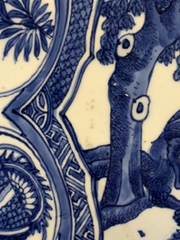 A Chinese blue and white 'kraak' dish with a lion, Wanli