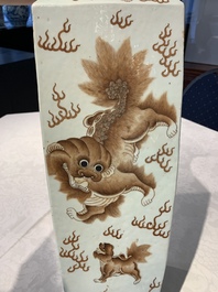 A Chinese iron-red and white 'Buddhist lion' square vase, Chenghua mark, 19/20th C.