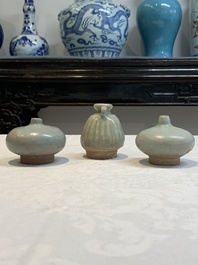 Five Chinese blue, white and monochrome jarlets and seven covered boxes, Yuan/Ming