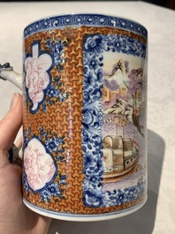 Two Chinese famille rose Canton export boat scene mugs, Qianlong