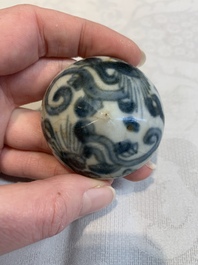 Five Chinese blue, white and monochrome jarlets and seven covered boxes, Yuan/Ming