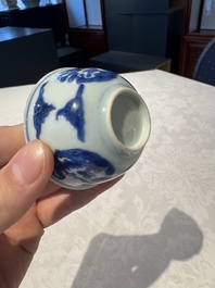 Two Chinese blue and white cups and saucers, Kangxi/Yongzheng