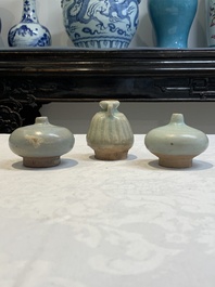 Five Chinese blue, white and monochrome jarlets and seven covered boxes, Yuan/Ming