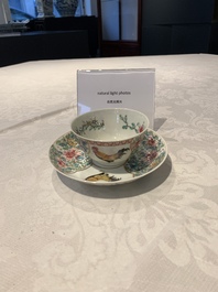 A fine Chinese famille rose 'rooster' cup and saucer, Yongzheng