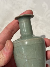 A small Chinese Longquan celadon mallet-shaped vase, Song/Yuan
