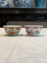Ten Chinese famille rose cups with floral design and eight saucers, Qianlong