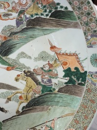 A Chinese famille verte 'warriors on horseback' dish, lingzhi mark, Kangxi