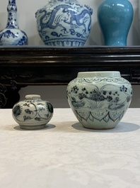 Five Chinese blue, white and monochrome jarlets and seven covered boxes, Yuan/Ming
