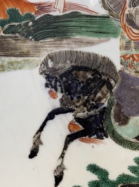 A Chinese famille verte 'warriors on horseback' dish, lingzhi mark, Kangxi