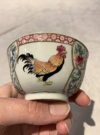 A fine Chinese famille rose 'rooster' cup and saucer, Yongzheng