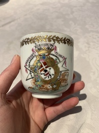 A Chinese famille rose armorial nine-piece service with the arms of Alexandre Lamotte-Barac&eacute;, Qianlong, ca. 1786-1789