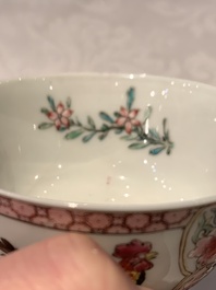 A fine Chinese famille rose 'rooster' cup and saucer, Yongzheng