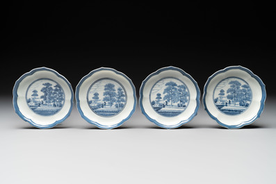 Three Japanese Arita blue and white 'van Frytom' cups and four saucers, Chenghua mark, Edo, ca. 1700