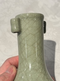 A Chinese Longquan celadon 'touhu' vase, Song/Yuan