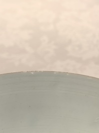 A Chinese puce-enamelled and gilt-decorated 'harbour scene' plate, Qianlong