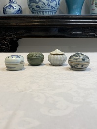 Five Chinese blue, white and monochrome jarlets and seven covered boxes, Yuan/Ming