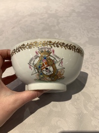 A Chinese famille rose armorial nine-piece service with the arms of Alexandre Lamotte-Barac&eacute;, Qianlong, ca. 1786-1789