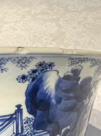 A large Chinese blue and white 'Zhu Lin Qi Xian 竹林七賢' bowl, Kangxi