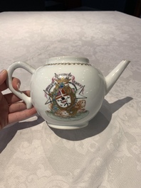 A Chinese famille rose armorial nine-piece service with the arms of Alexandre Lamotte-Barac&eacute;, Qianlong, ca. 1786-1789