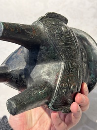 A Chinese archaic bronze tripod food vessel, 'li 鬲', Western Zhou