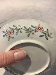 A fine Chinese famille rose 'rooster' cup and saucer, Yongzheng