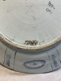 A Chinese blue and white 'kraak' dish and a plate with deer and birds, Wanli
